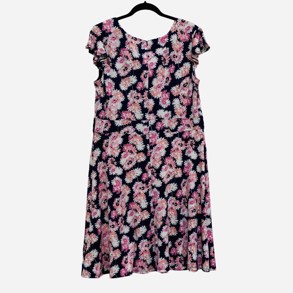 Karin Stevens Navy Blue & Pink Floral Knit Lace Waist Dress Women's size 12 - Picture 5 of 9
